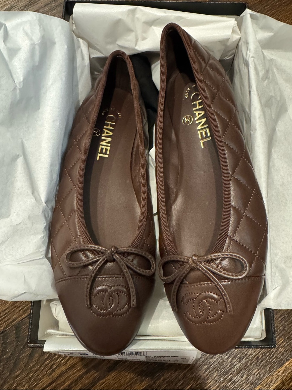 Chanel 26B Dark Brown Quilted Ballet Flats size 37.5 - brand new